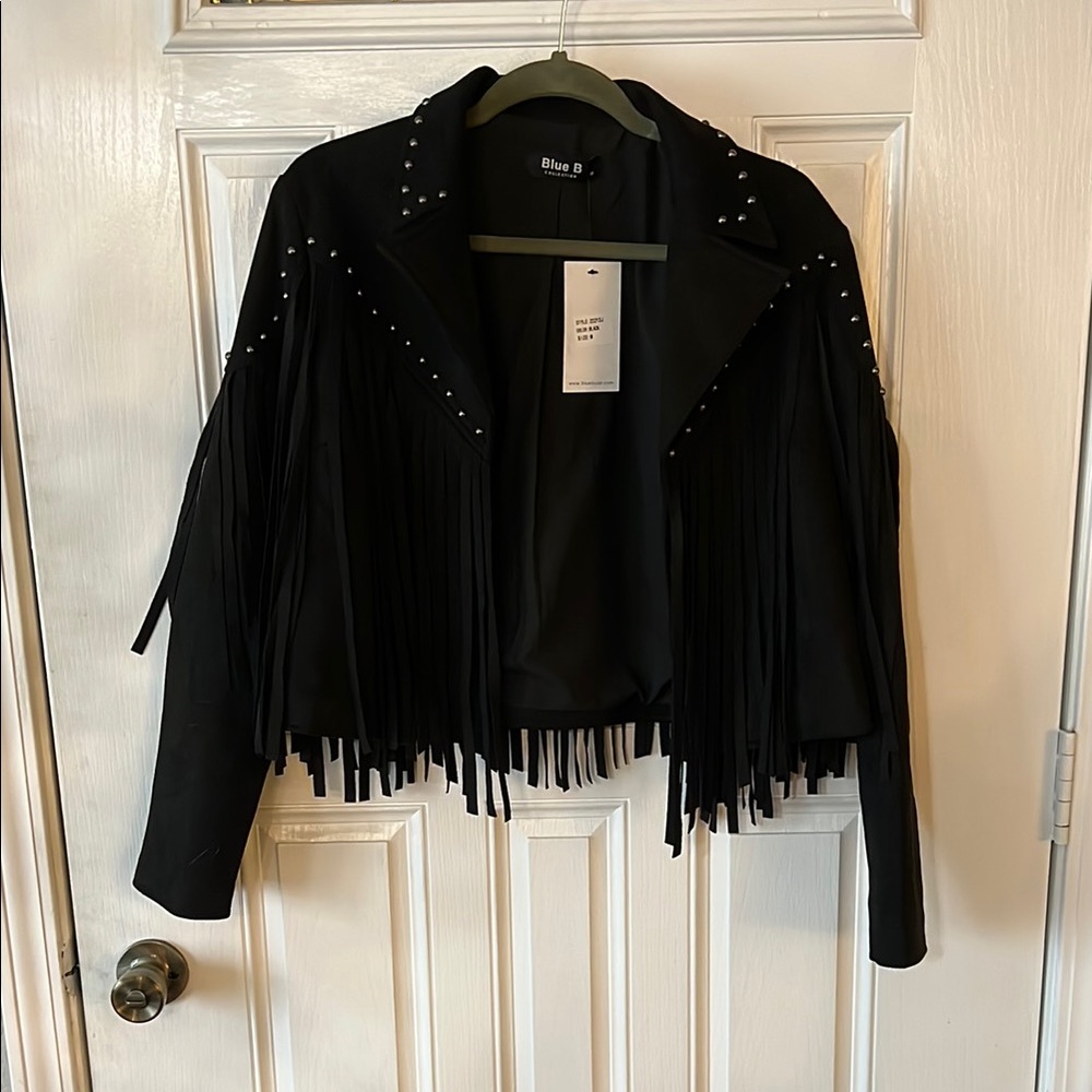 BLUE B WOMEN'S STUDDED FAUX SUEDE FRINGE JACKET